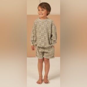 Rylee + Cru Kids French Terry Palm Check Long Sleeve Sweatshirt & Shorts Sz 6-7y